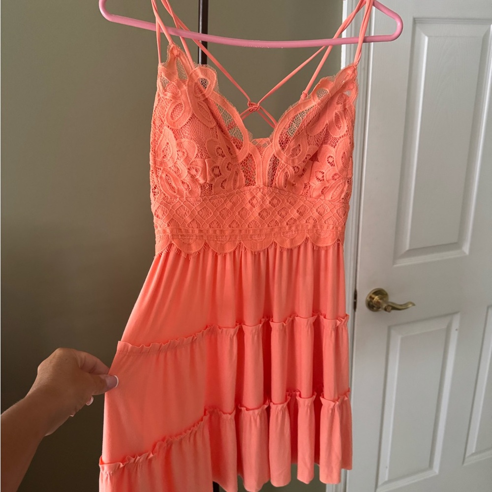 Coral Lace Tiered Dress